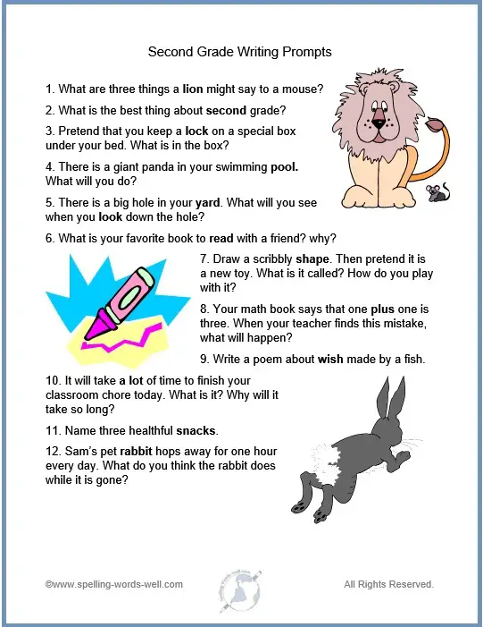 free writing assignments for 2nd grade