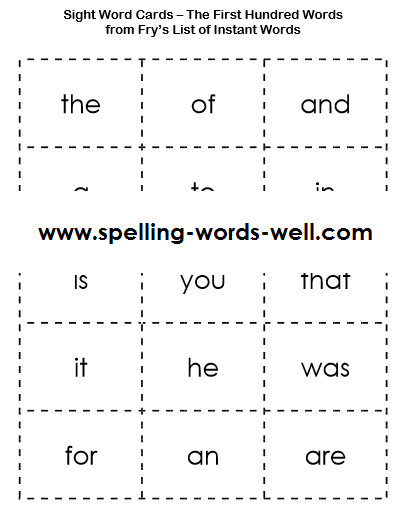 Sight Word Cards from www.spelling-words-well.com