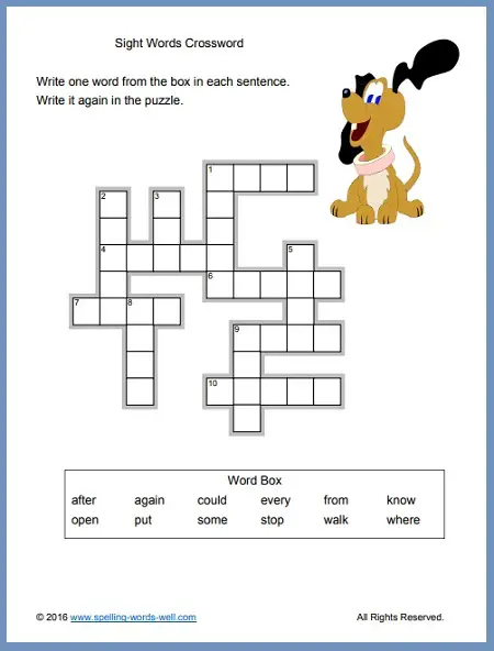 easy crossword puzzle for early learners