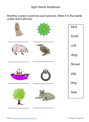 sight words worksheets for spelling and reading practice