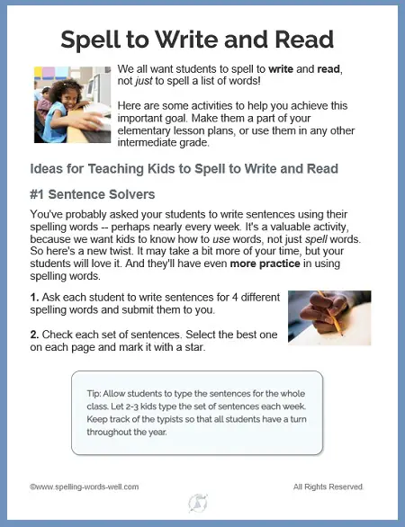 Page one of our "Spell to Write and Read" lesson