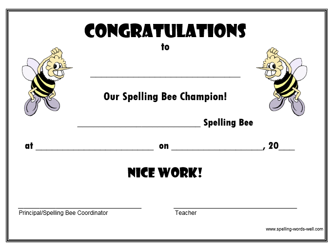 Free Spelling Bee Certificates