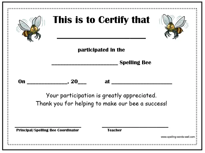 Free Spelling Bee Certificates