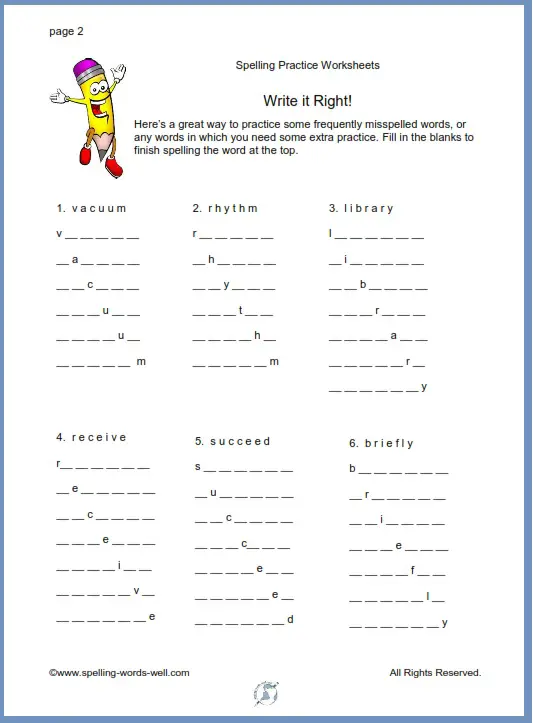 Spelling Practice Worksheet that gives kids lots of practice with some important, frequently misspelled words