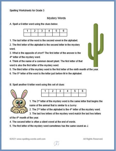 Spelling Worksheets for Grade 3
