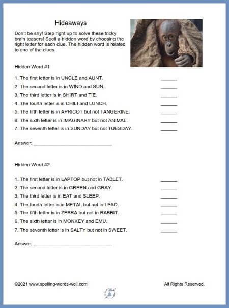 Spelling Worksheets for Grade 5