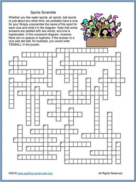 Sports Crossword Puzzle Diagram from www.spelling-words-well.com