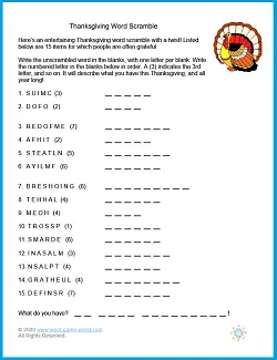 Thanksgiving Word Scramble from www.word-game-world.com