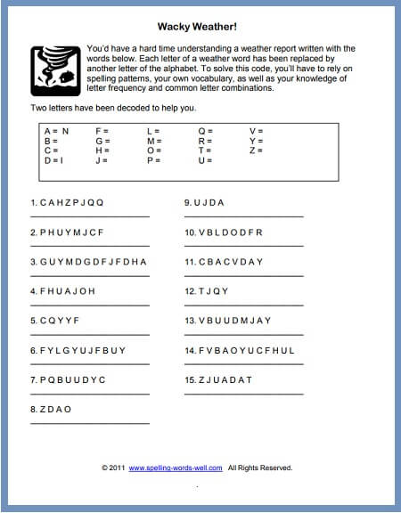 Wacky Weather - 7th grade worksheets