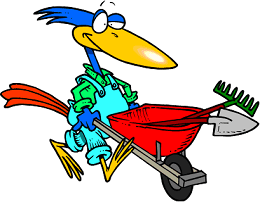 woodpecker pushing a wheelbarrow