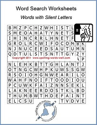 Word Search Worksheets offer fun spelling practice! This one features #spellingwords with silent letters.